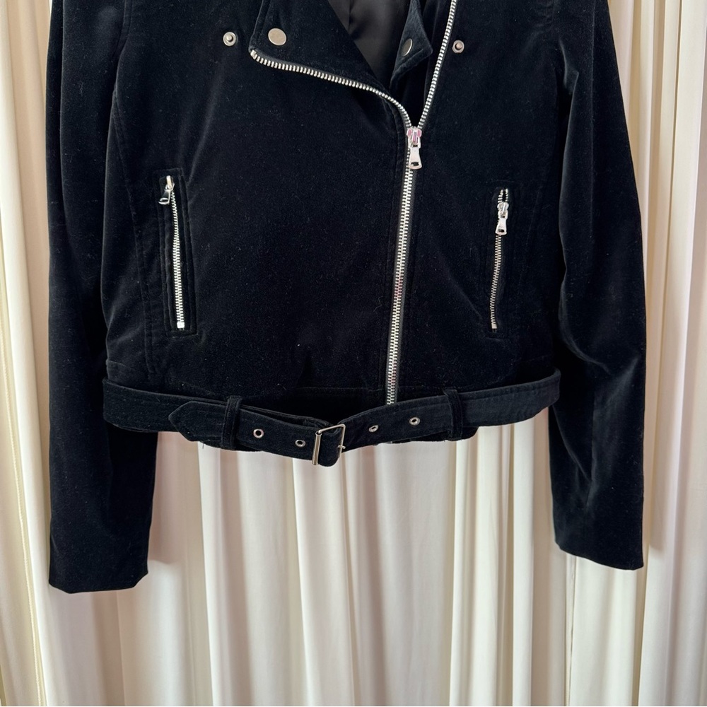 Paige Shanna Velvet Moto Jacket Black Velour Size m Chic Trendy Biker Grunge - Picture 3 of 5